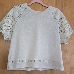 Blue Tassel Crochet Sleeve Top